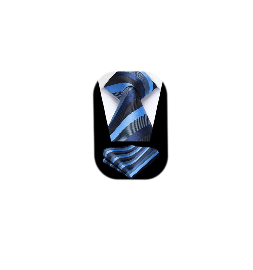 4774 Ties Blue Tie Striped Tie and Handkerchief Set Navy Blue classic